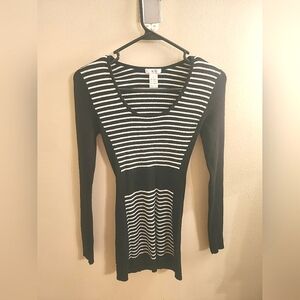 Cache long sleeved black and white stripped top/blouse